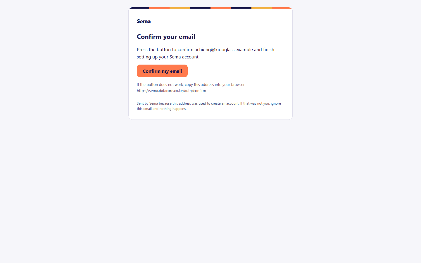 The email that confirms the address, with its button.