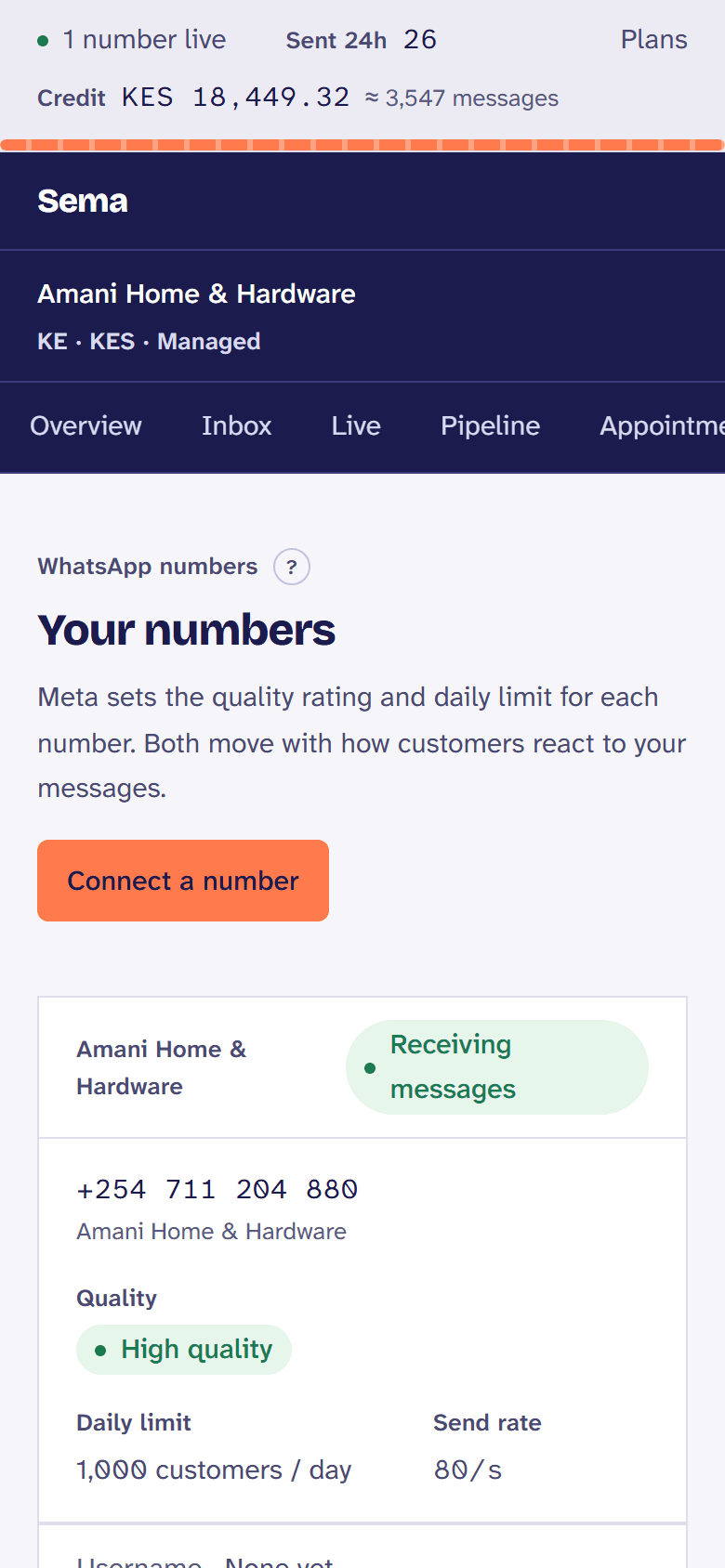The number’s page: its quality, daily limit and how customers know it is really you.